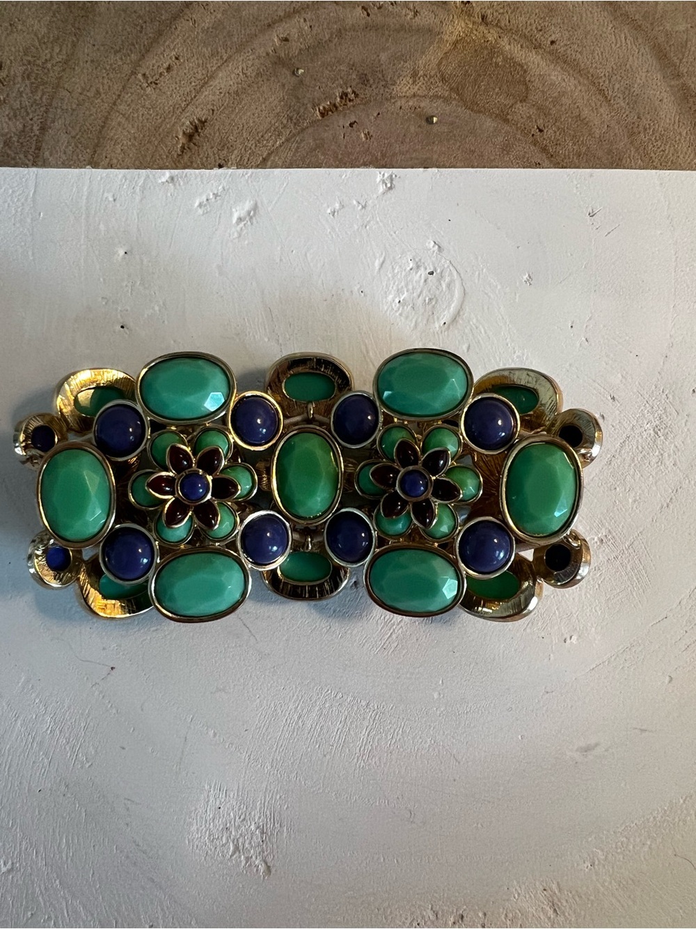 Green and Blue Floral Statement Bracelet